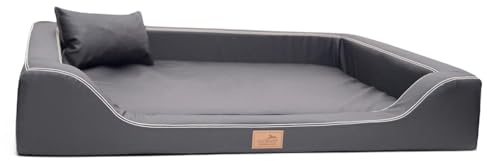 tierlando® Orthopädisches Hundebett Melody aus pflegeleichtem und allergikerfreundlichem Kunstleder mit Latex-Matratze, Größe: 100x75cm | Farbe: 02 Graphit