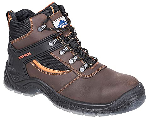 Portwest FW69 Steel Leather Hiker Boot Water Resistant Upper Back Pull-Tab | Brown, 3, S3 EN ISO 20345, CE Certified, Anti-Static Footwear, Dual Density Outsole, Lightweight, Durable, Construction