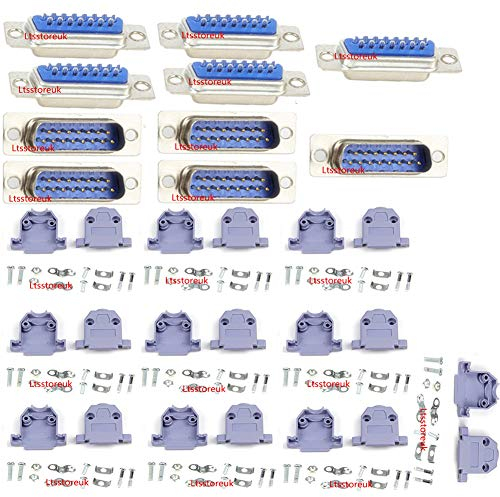Lsgoodcare 10St. RS232 Parallel Serieller Anschluss DB15 15 Pin D Sub Stecker/Buchse Lötanschluss + 10St. DB15 Kunststoffabdeckung Mehrweg