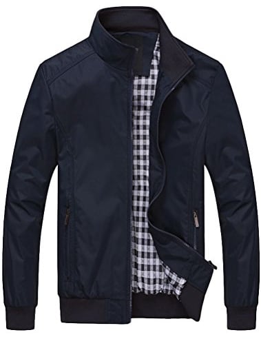 FTCayanz Herren Bomberjacke Übergangsjacke mit Stehkragen Jacke Kurz Mantel für Business Freizeit Dunkelblau 3XL