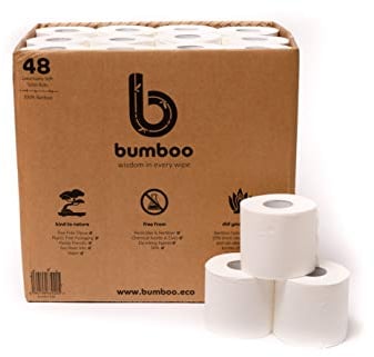 Bumboo Bamboo Toilet Roll 48 Pack | Toilet Paper 3 ply, 300 Sheets | Bulk Toilet Rolls | Plastic-Free, Soft, Strong, Sustainable & Biodegradable Loo Roll