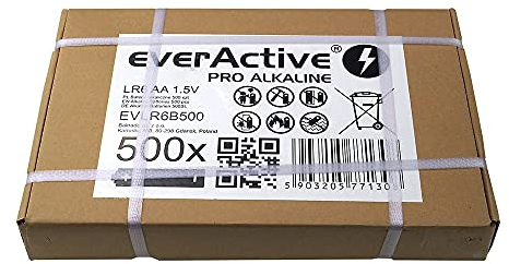 everActive AA Batterien 500er Pack, Pro Alkaline, Mignon LR6 R6 1.5V, höchster Leistung, 10 Jahre Haltbarkeit, 500 Stück