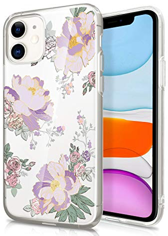 RXKEJI iPhone 11 Hülle iPhone 11 Handyhülle TPU Silikon Weiche Durchsichtig Klar Transparent Schutzhülle Handytasche Flexibel Handy Hülle für iPhone 11 2019 6.1 - Flower Purple