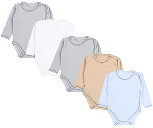TupTam Wickelbody Langarm Baby Body – Unisex Body Baby im 5er Set aus Baumwolle, Farbe: Junge 2, Größe: 74