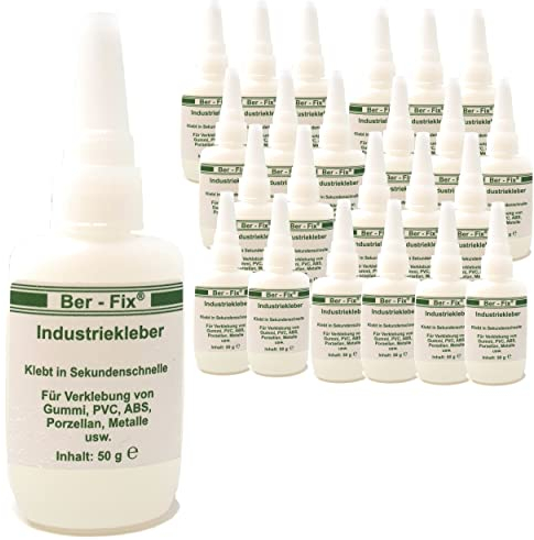 Ber-Fix Industriekleber mittelviskos (100 mPas) 24x 50g leicht dickflüssig universell einsetzbar für Industrie und Heimwerker extra stark und vielseitig für Kunststoff Metall Holz PVC Gummi Keramik
