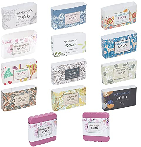 AHANDMAKER Seifenverpackung, 60 Stück 12 Stile handgemachte Seifenkarton-Anzeigekarten, Seifenpapier-Tag Seifenhüllen Abdeckungen für hausgemachte Seifenriegel-Verpackungsmaterialien