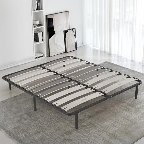 SAMPUR - Sommier Morpholattes | 180 x 200cm | 7 Pieds Inclus | Gris | 25 cm de Hauteur | Cadre métal laqué epoxy | Lattes Extra Larges | 5 Zones de Soutien