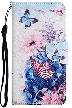 AIFILLE PU Leder Hülle Kompatibel mit Huawei Y5P 2020 Handyhülle mit Muster Blume und Schmetterling Brieftasche Damen Stoßfest Schutzhülle mit Kartenfächern und Standfunktion Klapphülle Case