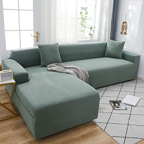 ABUKJM 2 Stück Sofabezüge 3-Sitzer und 3-Sitzer, für Wohnzimmer Sofa überzug l Form, Haustier Kinder sofabezug ecksofa, All Inclusive pflegeleicht, Passend für die meisten Sofas,Matcha grün