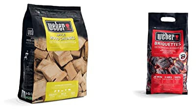Weber 17616 Smoking Wood Chunks, Apple, Brown, 17.8x8.9x30.5 cm & 17590168 Briquettes 4 kg, Black