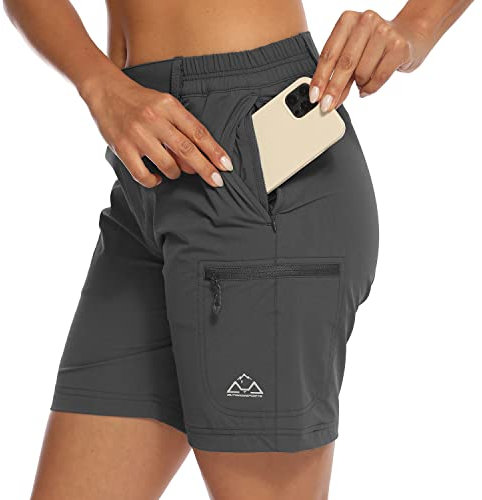 donhobo Women's Outdoor Walking Shorts, Ladies Summer Cargo Shorts Lightweight Quick Dry Waterproof Stretch Shorts Trousers with Zipped Pockets Grey XL