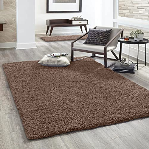 VIMODA Hochflor Teppich Prime Shaggy Langflor Wohnzimmer Schlafzimmer Modern Farben, Farbe:Nougat, Maße:160x220 cm