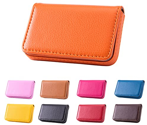 Waylipun Visitenkartenetui, PU-Leder Premium Visitenkartenhalter, mit Magnetverschluss, zur Schonenden Aufbewahrung Ihrer Karte, Visitenkarten Etui für Damen und Herren (Orange)