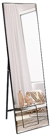 Vasemouh Miroir Noir sur Pied Nouvellement Amélioré, 140x41 CM Miroir en Verre Trempé, Miroir Pliable à Poser au Sol pour La Chambre, Le Salon