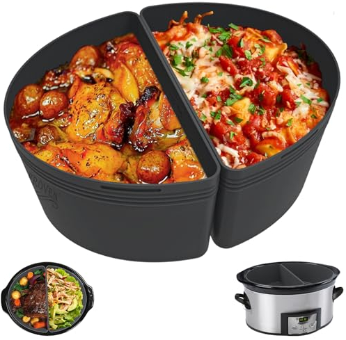 FROVEN 6 Quart Silikon Slow Cooker Divider Liners Oval Verdickte, gewichtete & stabile wiederverwendbare Crockpot Liner Einsätze Kompatibel mit den meisten 6 Qt Crock Pot Slow Cookers Auslaufsicher