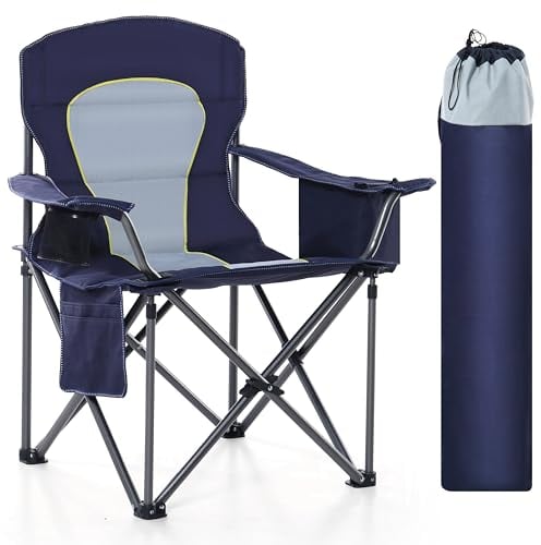 HIGH POINT SPORTS Camping Stuhl Faltbar bis 200kg Klappstuhl Gepolstert mit Getränkehaltern Angelstuhl mit Armlehnen Outdoorstuhl, Navy Blau