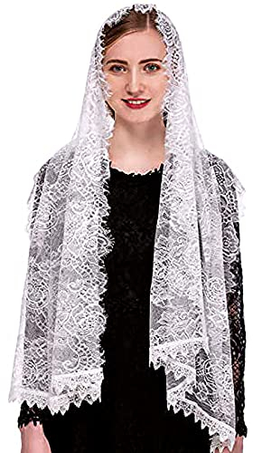 NICEYEA Vintage Muslim Schleier Katholische Kirche Kapelle Schleier Kopfbedeckung Wickelschal Massenkopf Spitze Katholisch Schal Stola Kopftuch Latin Masse Mantilla Schal Bandana