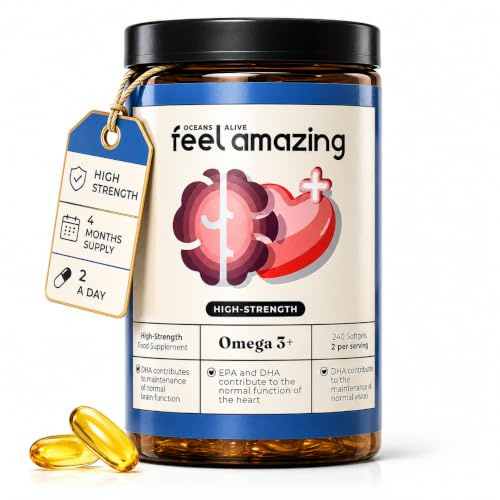 High Strength Omega 3 2000mg – 660mg EPA & 440mg DHA – Heart & Brain, 240 | High-strength 2000mg omega-3 fish oil - 660mg EPA & 440mg DHA per serving to support normal heart & brain function, 240 caps