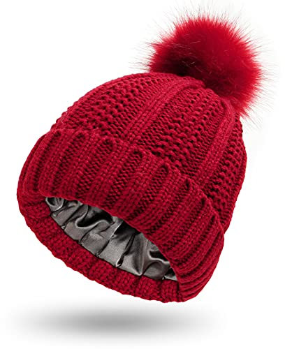 DondPO Engel Mütze Wolle Seide, Beanie Fleece Klassische Innenfutter Haube Hut Outdoor Weich Thermal Kaschmir Cap Mütze Weichem Winter Bommel Warm Hüte Strickmütze