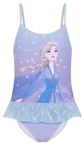 Disney Traje De Baño De La Reina de Las Nieves, Traje De Nieve Chica, Azul Claro, 4-5 Años