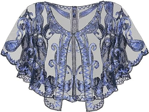 VILOREE Damen Umschlagtücher Stola für Abendkleid 1920s Retro Schal Hochzeit Party Braut Schal Gatsby Kostüm Accessoires Navy (57)