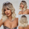 OUFEI Ombre Blonde Perücken für Frauen Kurz Gewellt Perücke mit Pony Natürliches Synthetisches Haar Hitzebeständig Perücken für Tägliche Party Cosplay Tragen