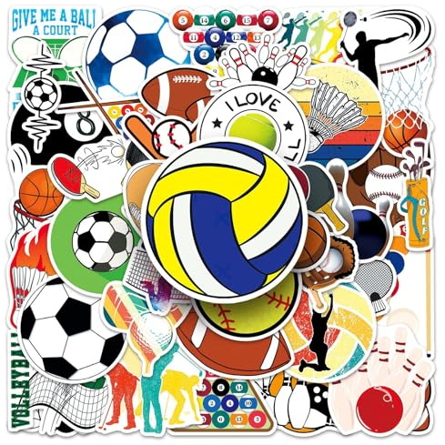 Fußball Baseball Aufkleber Kugeln Stickers 50 Stück Skateboard Graffiti Aufkleber Motorräder Fahrrad Snowboard Gepäck Laptop Auto Koffer für Kinder und Jugendliche Wasserdichte Vinyl Aufkleber