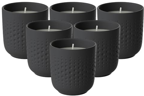 Villeroy & Boch Manufacture Collier Noir Duftkerzen Perle Adventure 6er Set, 8,5 x 8,5 x 9 cm, Premium Porzellan/Wachs, 40 Stunden Brennzeit, Schwarz