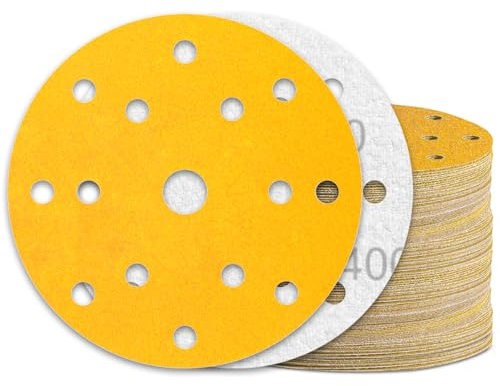 KONGMING 60 Stück Schleifpapier 150mm Klett Körnung 400 15 Loch für Exzenterschleifer