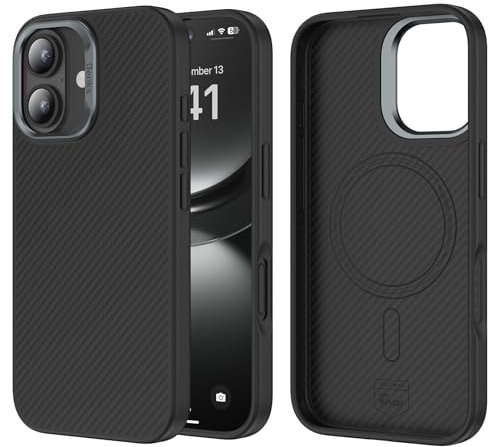 BENKS für iPhone 16 Hülle Kompatibel mit Magsafe, Stoßfest Schutzhülle Dünne Handyhülle Hergestellt aus Dupont Kevlar 600D Aramidfaser mit Kameraschutz, Minimalismus Hülle für iPhone 16