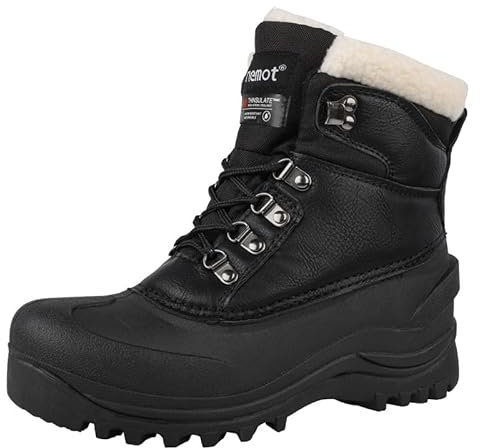 riemot Winterstiefel Herren Wasserdicht Schneestiefel Warme Gefüttert Winterschuhe Winter Rutschfest Stiefel Herren Wanderschuhe Trekkingschuhe Arbeiten Ski Outdoor Winter Boots Schwarz EU42