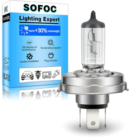 SOFOC P45T R2 12V 100/90W Halogenlampe für Motorrad, Oldtimer und Traktor T16 Warmweiß Fern-/Abblendlicht 3-Pin Voradapter-Sockel 1 Stück