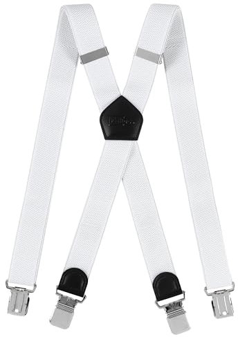 Cokaca Hosenträger Herren in X-Form, Hosenträger Breit 3,8 cm Elastisch und Längenverstellbar, mit Sehr Starken 4 Metall Clip Sehr Gut Geeignet für Große oder Schwere Menschen (Weiß)