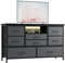 Baloveby Commode à 8 Tiroirs, Meuble TV avec Lumière LED, Station de Charge, Commode pour Chambre, Salon, Couloir avec Structure en Métal, Plateau de Table en Bois (Gris)