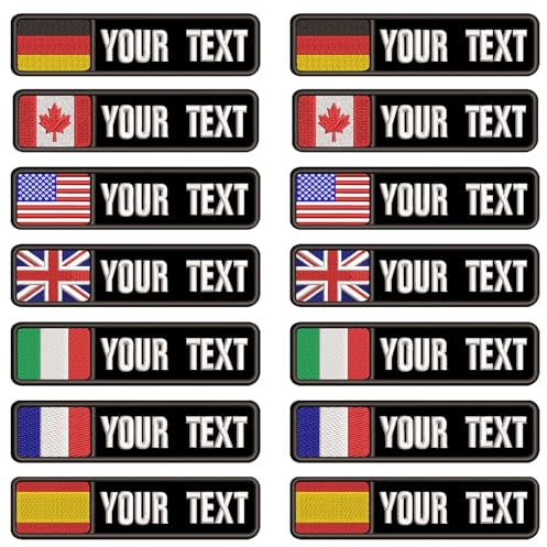 misscase Benutzerdefinierte taktische militärische Namenspatches, Personalisierter Namenspatch Stickerei-Text, multinationale Flagge zum Aufbügeln/Klett-Namenspatch für Kleidung (YJ Rectangle-BK)