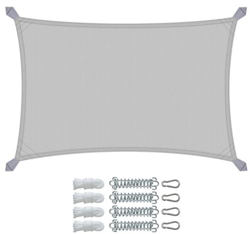VOUNOT® Toldo Vela de Sombra Rectangular 3 x 2 m, Toldo Parasol Terraza Impermeable con Kit de Montaje, Gris Claro
