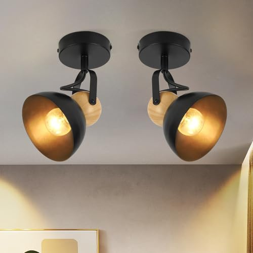 ZMH 2er Deckenstrahler Vintage Schwarz Deckenlampe: 1 Flammig Retro Deckenspots E27 Flurlampe Schwenkbar Wandstrahler Metall Industrial Deckenleuchte für Flur Küche Eingang Wohnzimmer Schlafzimmer