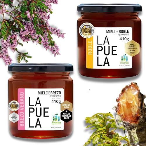 LAPUELA Pack Miel 100% Natural – Sabores Únicos con Beneficios Saludables – Miel Pura Cruda y Artesanal – Producción Tradicional Asturias (820, Brezo/Roble)