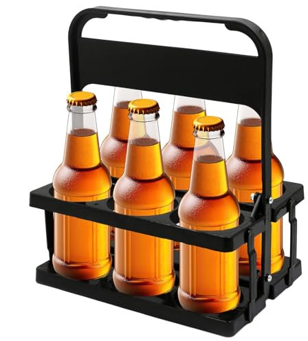 Generic Drink Holder Carrier - 6-Hole Beer Bottle Stand Display, Folding Reusable Milk Bottle Organizer Stand With Handle, Black