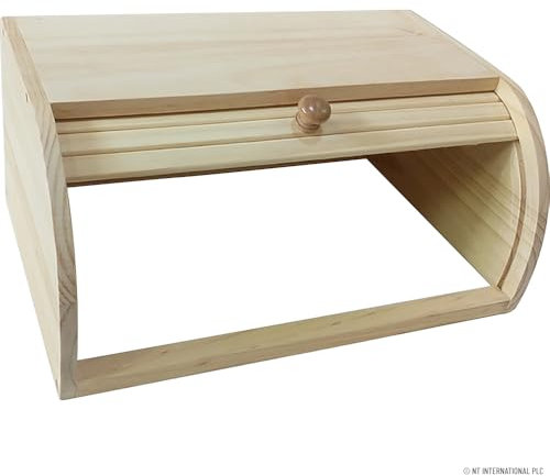 BARGAINS-GALORE Wooden Roll top Bread Storage Bin - Kitchen Organiser, Loaf Box, Holder | Natural Pine Wood, Home, Multi Purpose Decor, Rolltop Lid With Handle | Durable