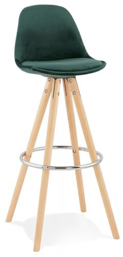 KADIMA DESIGN Barhocker aus Holz und Samt Grün Schwarz | Eleganter Hochstuhl mit Fußstütze | Vintage Hocker mit hoher Rückenlehne | Industrie Stil | 41x41x97 cm Sitzhöhe 75 cm | Spirit Kollektion