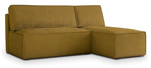 Masseno Ecksofa BRISO M mit Schlaffunktion L-Form, Sofa mit Bettkasten, Wohnzimmersofa, Couch, Soffa, Bettsofa, Couchgarnitur- Gelb, Monolith 48