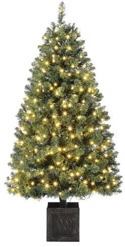 Zstar Árbol de Navidad Artificial, 145 cm, Grande, Realista, con 300 Luces, 8 Modos, Funciona con Pilas, Estructura de Metal con Base para Oficina, hogar, Tienda, decoración de Fiestas
