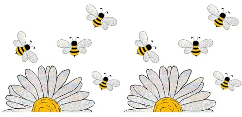 Rersduyt 2X Adorable Bees Style Glass Sticker, Bee Window Decals- Sunflower Stained Glass Window Stickers