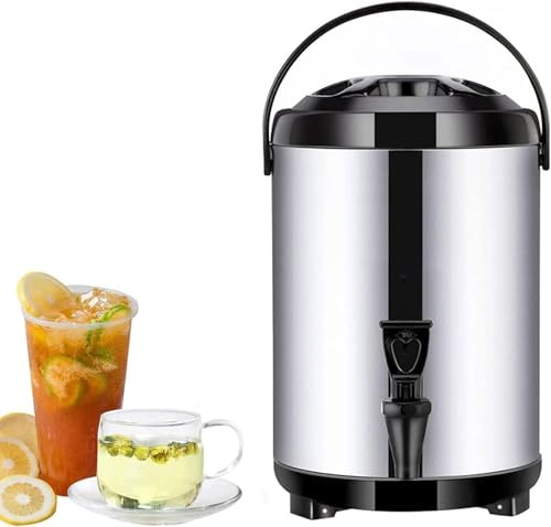 thermos, distributore di bevande in acciaio inossidabile con rubinetto, mantiene la temperatura (calda o fredda) fino a 10-12 ore, ideale per preparare tè, caffè e latte caldo, (Nero, 6L)