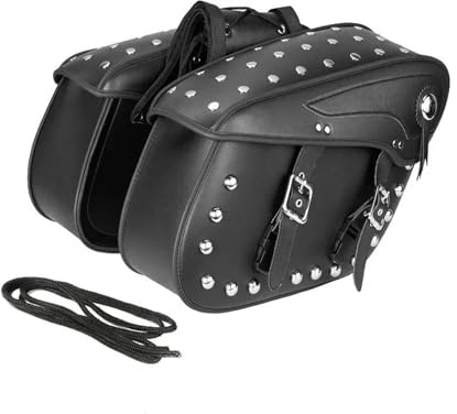 VOALVT Motorradtasche 50L Motorrad Satteltaschen Nieten Stil Werkzeug Taschen PU Leder Große Kapazität