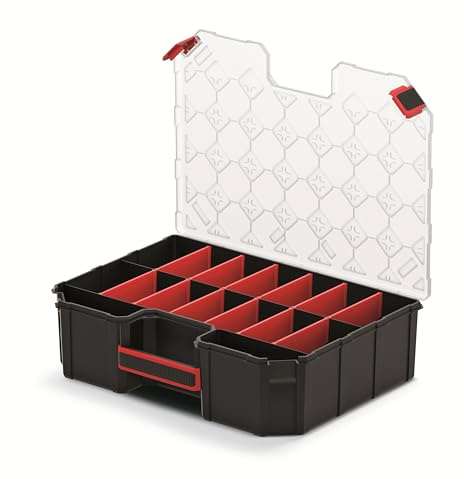 Mivos Sortimentskasten 390 x 284 x 105 mm - Sortierkasten mit 16 Verstellbare Fächer - Schraubenbox - Zubehörbox - Stabiler Werkzeugbox für Werkstatt - Sortierbox Made in EU