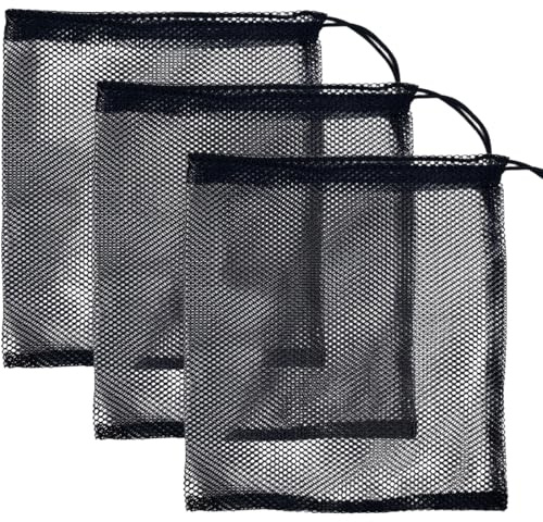 PYEUIFT Filtersack 3 Stück Netzbeutel Groß Filtertasche Für Schmutzfänger Teichpumpe Aquarium Mit Kordelzug Wiederverwendbar 40X50Cm Schwarz