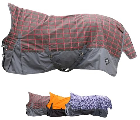 Imperial Riding - Outdoordecke High Neck 600D IRHCustomized – Regendecke – strapazierfähige & wasserdichte Weidedecke mit 200g Füllung – Pferdedecke in Grey Check/Grey – 155cm