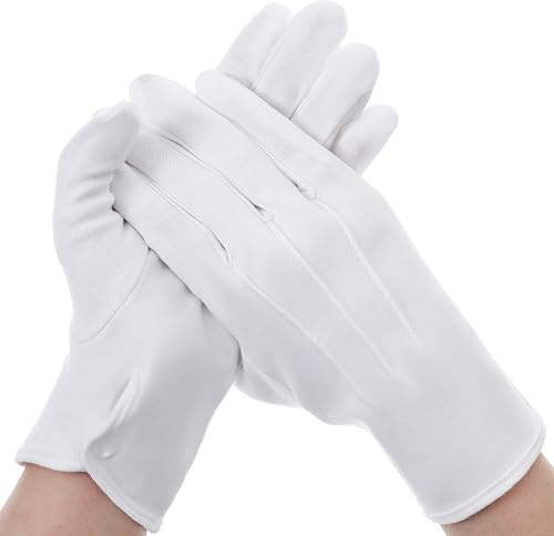 Matwsec 2 Paar Weiße Handschuhe Herren Damen, Elegante Weisse Baumwollhandschuhe mit Druckknopf für Smoking, Zeremonien, Teamuniformen und Weihnachtsmann